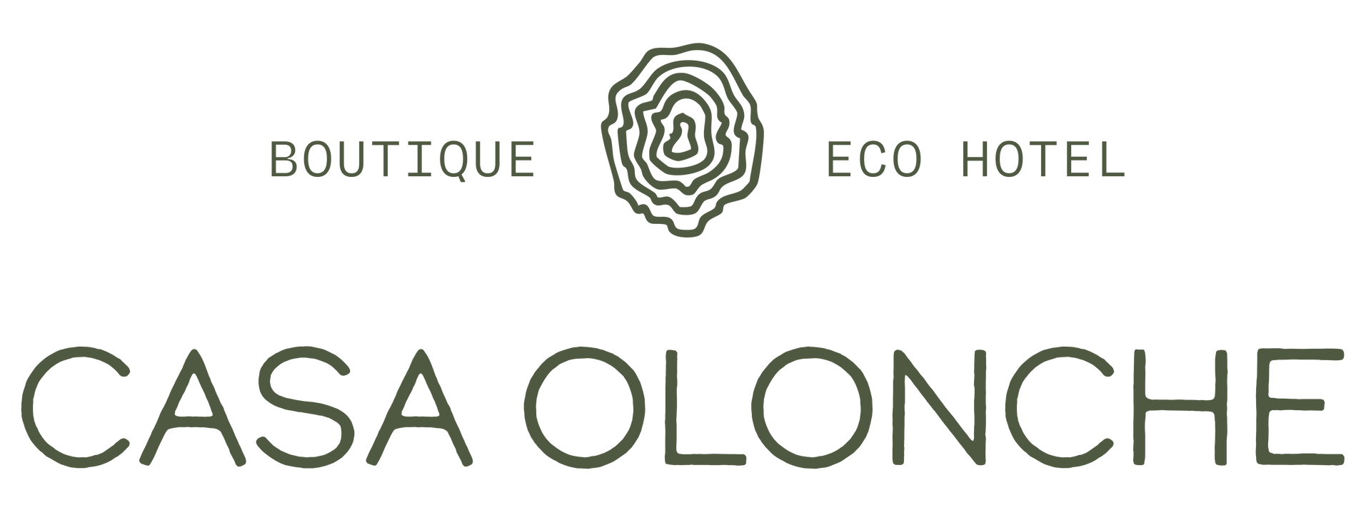 Casa Olonche Boutique Hotel's Logo. Logo is a tree ring, hand drawn,  color dark green.