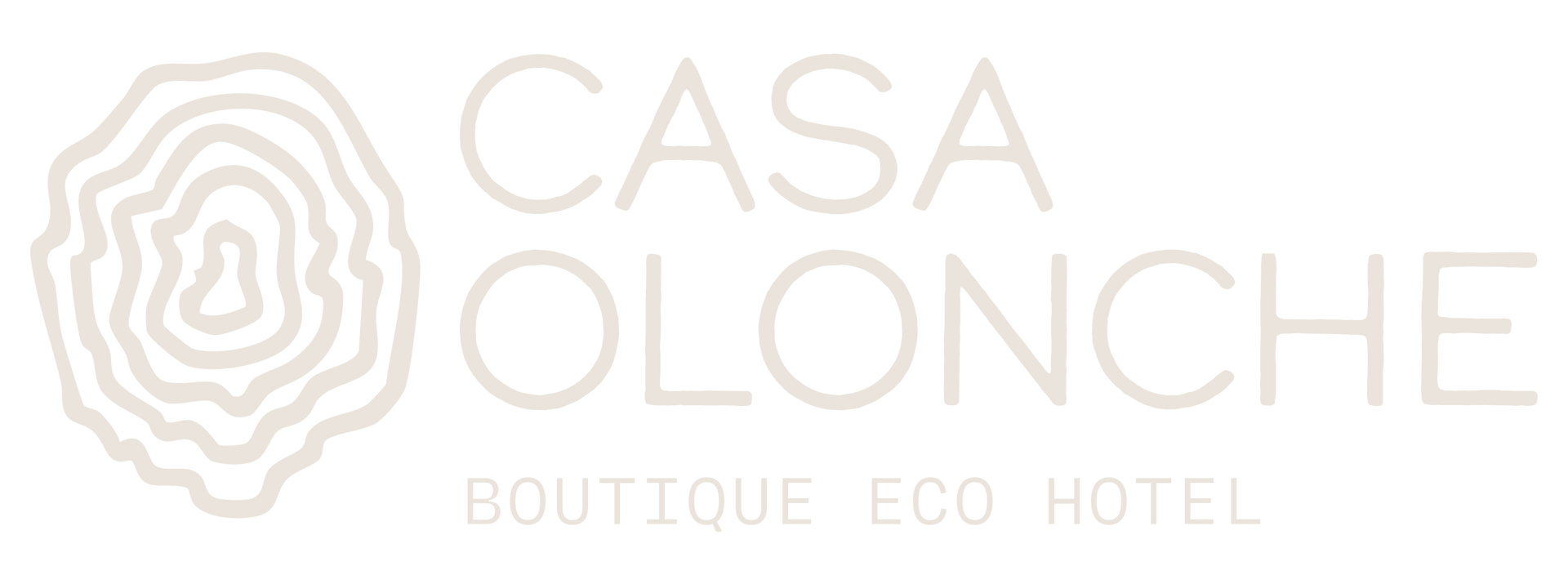 Casa Olonche Boutique Hotel's Logo. Logo is a tree ring, hand drawn, color sand white.