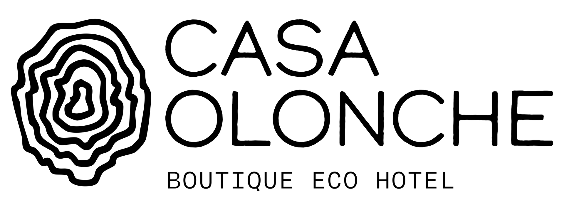 Casa Olonche Boutique Hotel's Logo. Logo is a tree ring, hand drawn, color universe black.