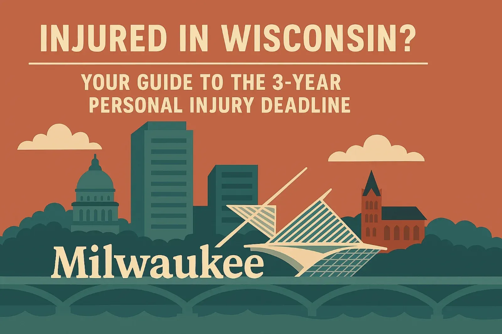 Milwaukee skyline graphic with text: “Injured in Wisconsin? Your guide to the 3-year personal injury deadline.”