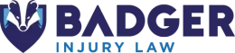 Badger Injury Law logo with blue badger shield icon and bold blue text.