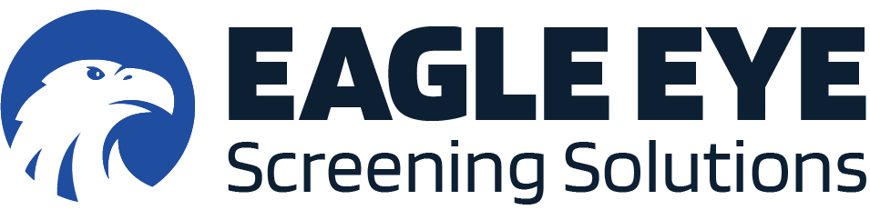 Logo for Eagle Eye Screening Solutions: an eagle head in a blue circle, beside dark blue text.