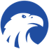 White eagle head in profile, centered within a blue circle. The eagle has a sharp beak and focused eye.