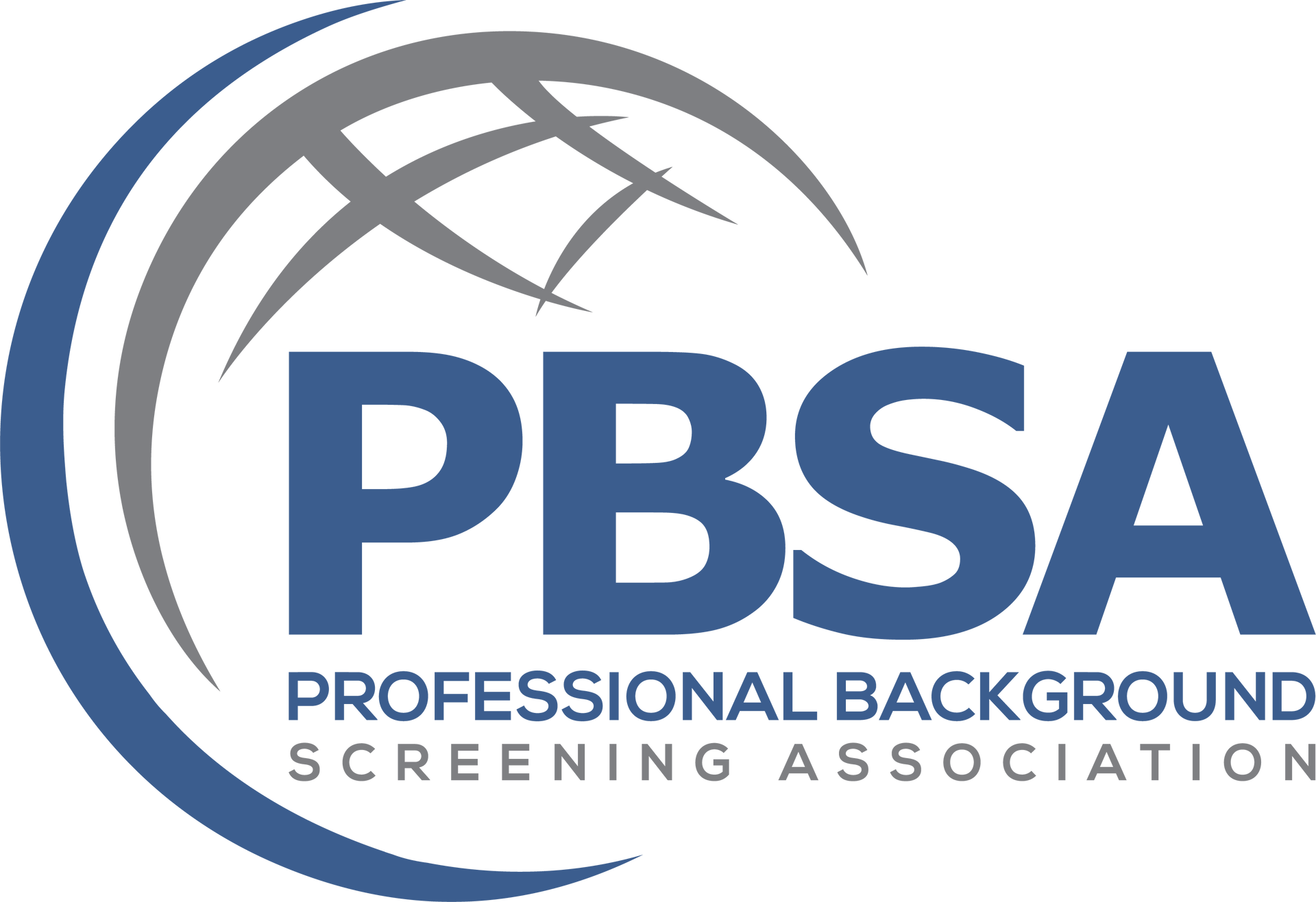 Logo of the Professional Background Screening Association (PBSA). Blue and gray globe design above the blue letters PBSA, with text below.