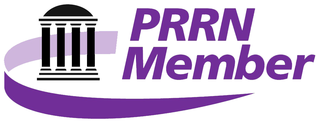 Logo of PRRN Member featuring a purple swirl, columns, and the text 