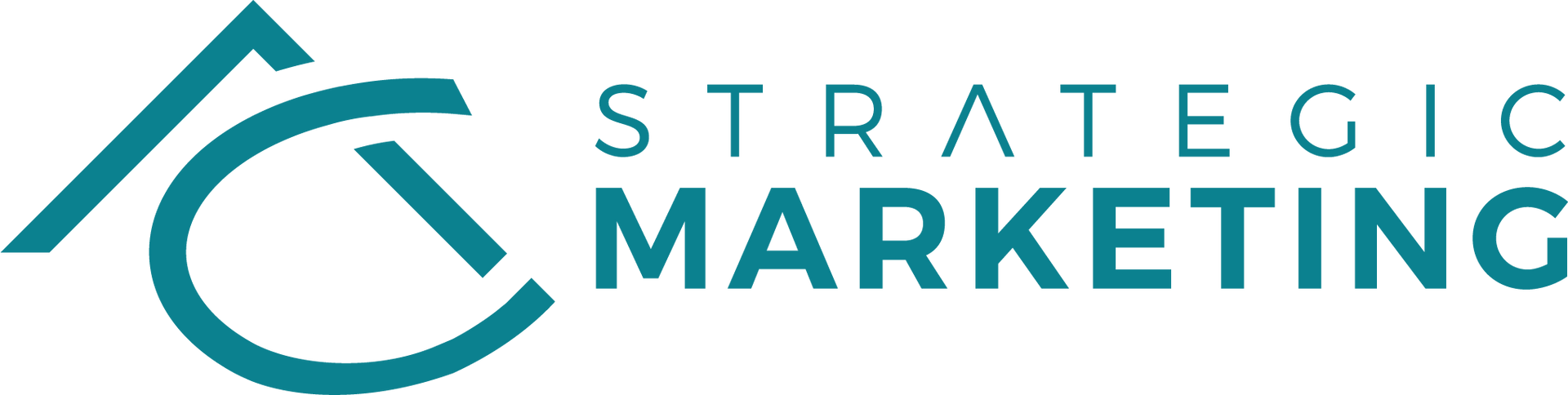 A logo for strategic marketing with a blue arrow and the words strategic marketing