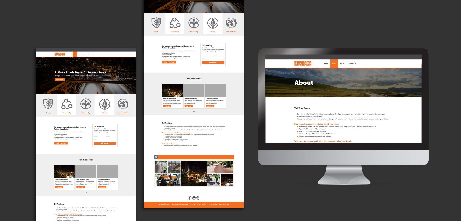 Three different versions of a website are displayed on a computer , phone , and tablet.