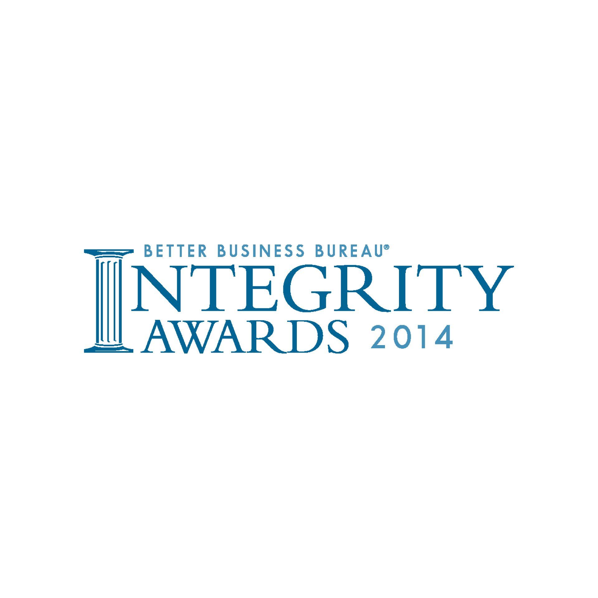 The logo for the better business bureau integrity awards 2014