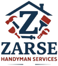 Zarse Handyman Services logo with a blue roof and tools around a large Z