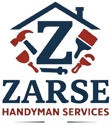 Zarse Handyman Services logo with a blue roof and tools around a large Z