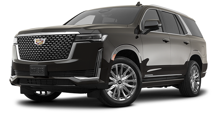 A black cadillac escalade is shown on a white background.