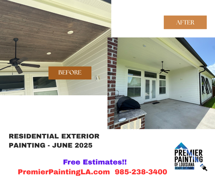 A before and after picture of a residential exterior painting