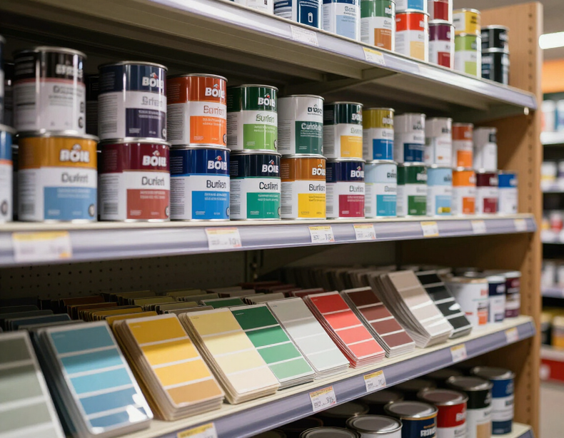 Reparto colorificio con vernici e campioni colore