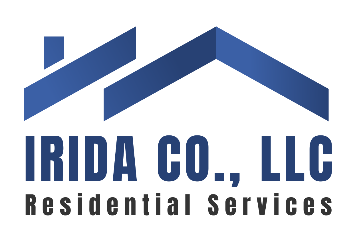 IRIDA CO., LLC Residential Services logo in blue with roofline graphic