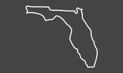 A white outline of the state of florida on a black background.