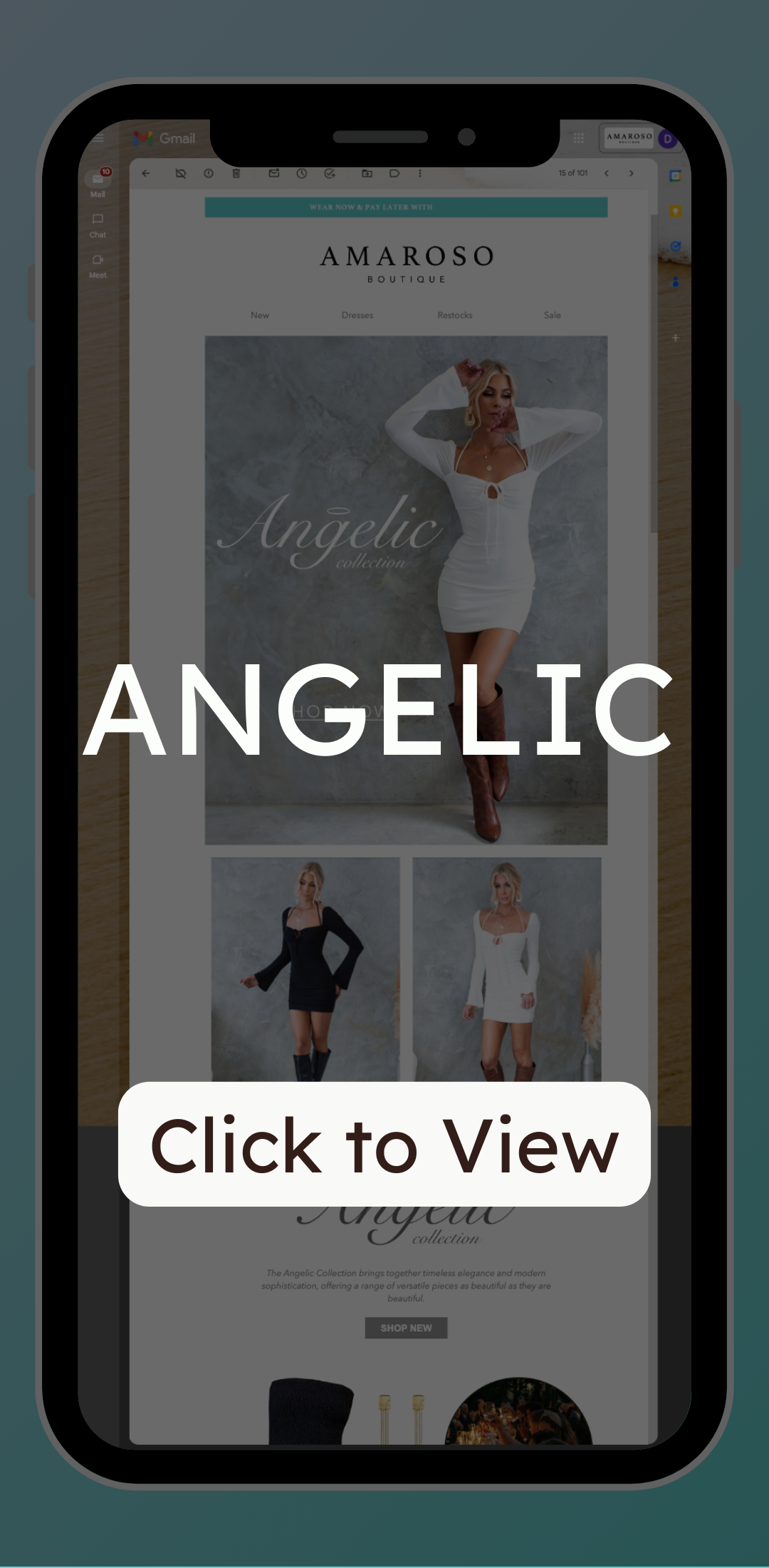 Amaroso Boutique email marketing (EDM) design for the Angelic edm link with graphic design examples