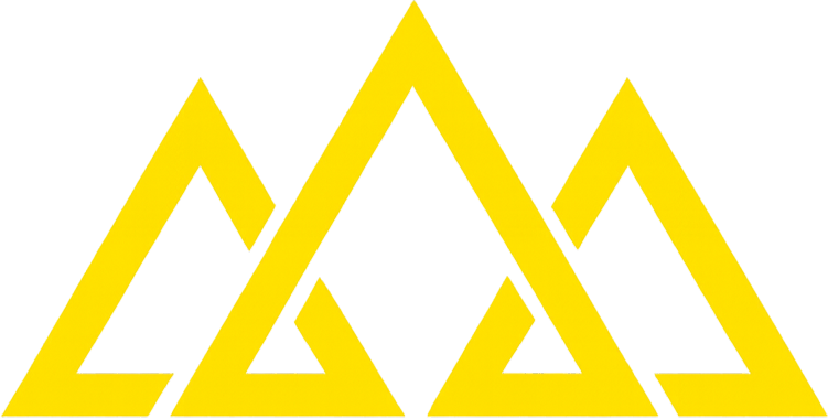 A yellow logo featuring three interlocking, stylized triangular shapes against a white background.
