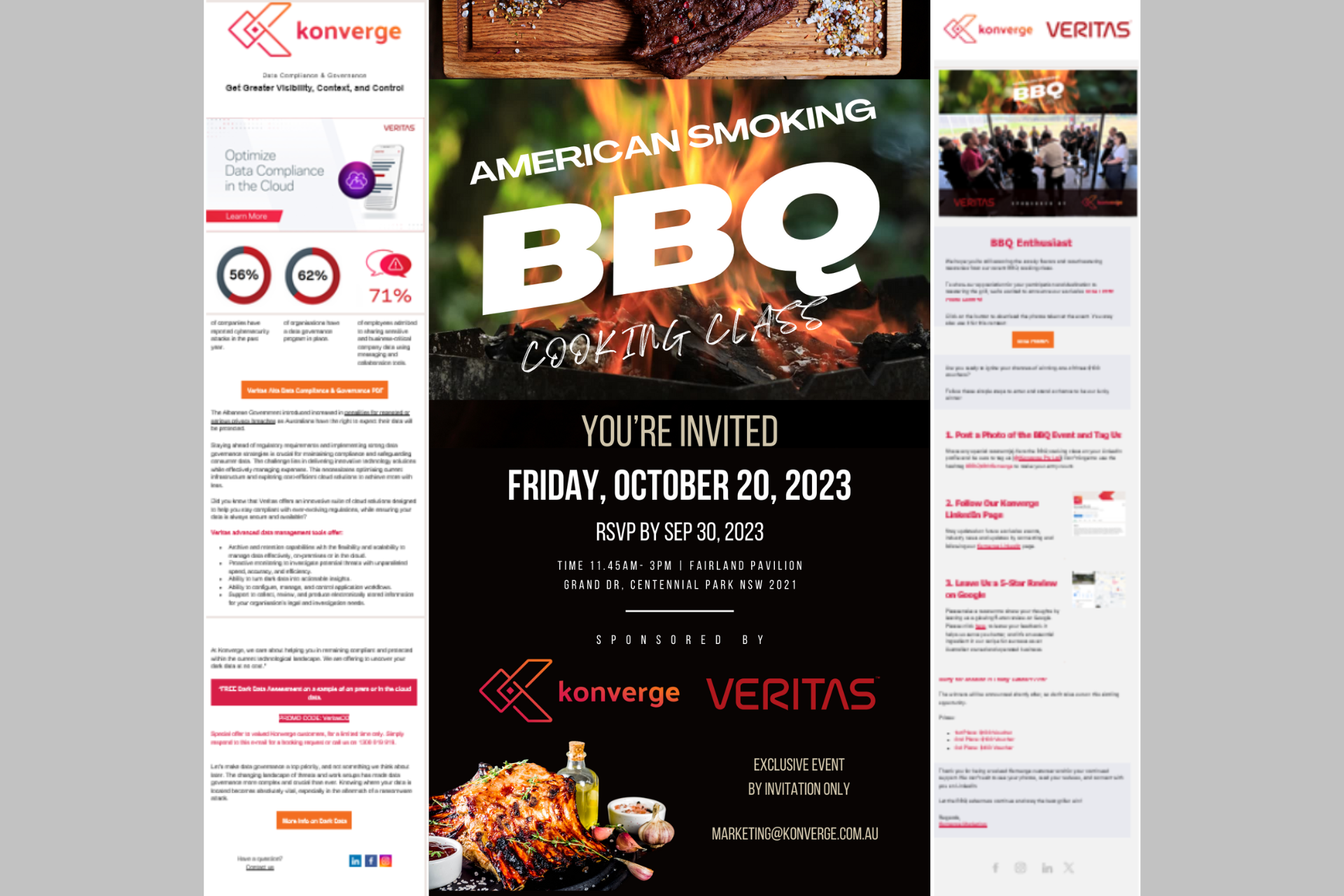 A collage of flyers for a bbq event.