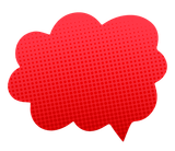 A red speech bubble with polka dots on a white background. A red speech bubble with polka dots on a white background.