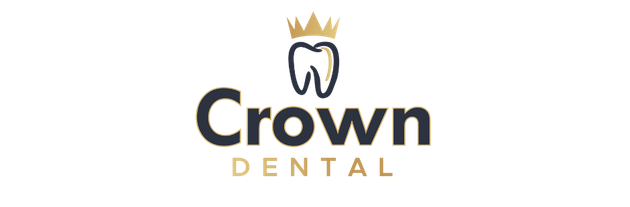 Logo for Crown Dental. Features a tooth with a gold crown, and the words 