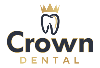 Crown Dental logo featuring a tooth with a crown, and the words 