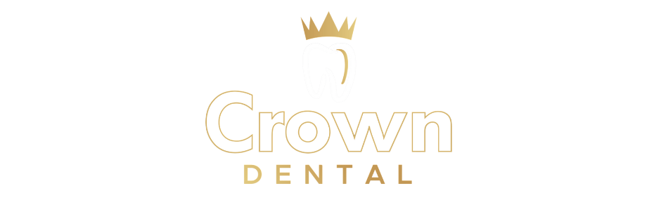 Gold logo for Crown Dental: crown above a tooth shape, 
