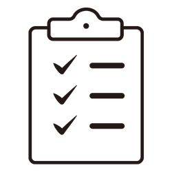 Pictogram van een checklist in een klembord met drie vinkjes en lijnen.
