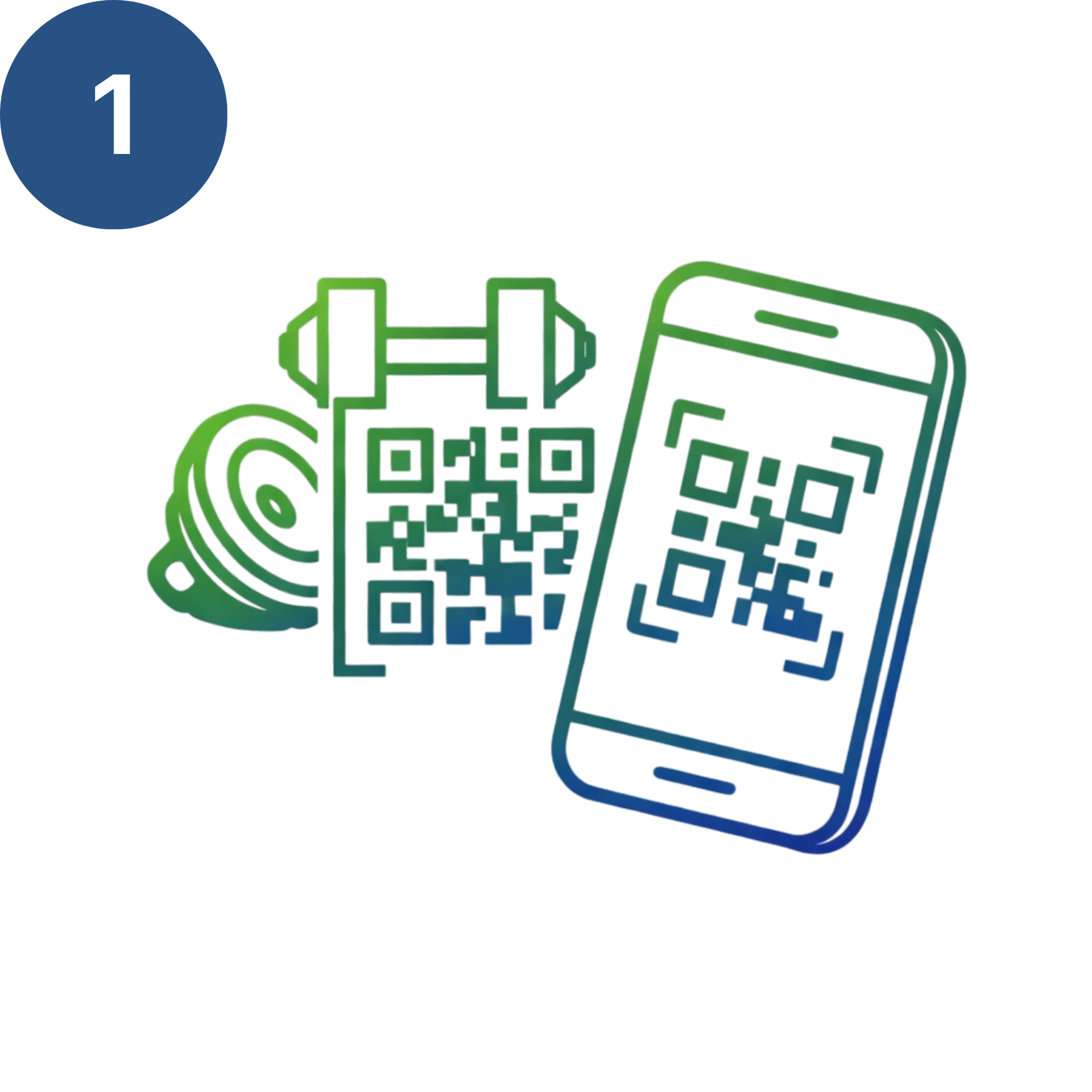 Groene headset, QR-code en smartphone-pictogrammen, die suggereren dat er gescand moet worden of dat er mobiele ondersteuning nodig is.