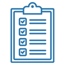 Blauw pictogram van een checklist met vier aangevinkte items en lijnen.