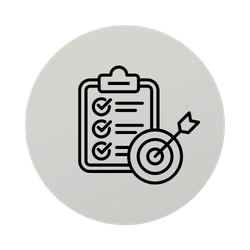 Klembordchecklist met doelpictogram op een grijze cirkelvormige achtergrond