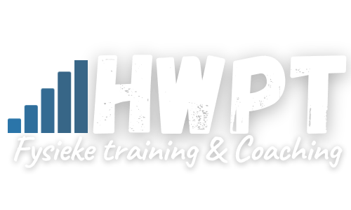 HWPT Fyssieke trainings- en coachinglogo met blauwe balken en witte tekst