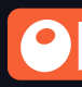 A white circle in an orange square on a black background.