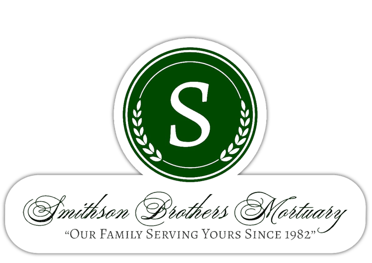 A green circular logo with a white 'S' and wheat sprigs above the text 'Smithson Brothers Mortuary' in a script font.