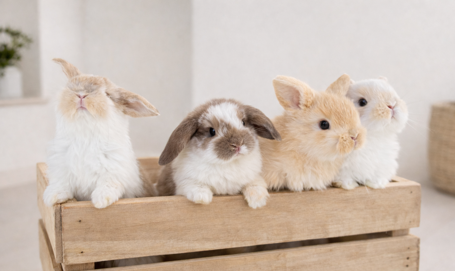 Baby Bunnies for Adoption in Wooden Crate