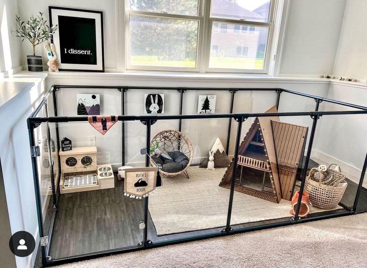 Indoor Bunny Enclosure with Clear Plastic Panels and Litter Training Station
