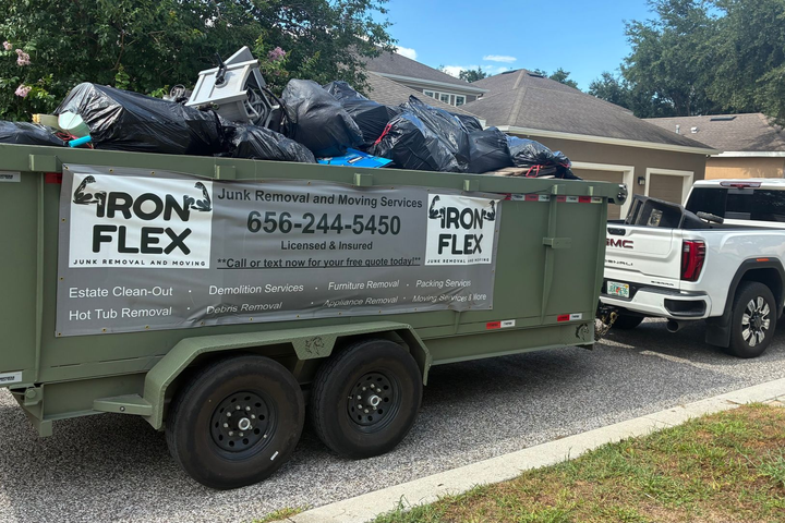IronFlex junk removal truck and trailer serving Hillsborough and Polk County