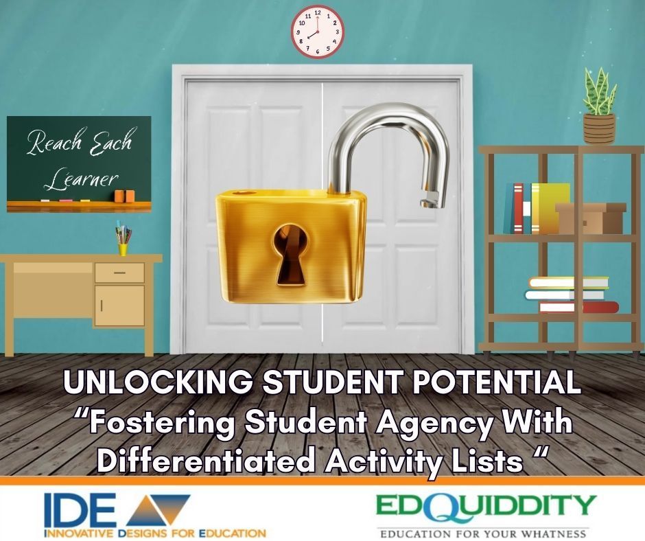 Classroom graphic with open door and gold lock, titled “Unlocking Student Potential” about student agency.