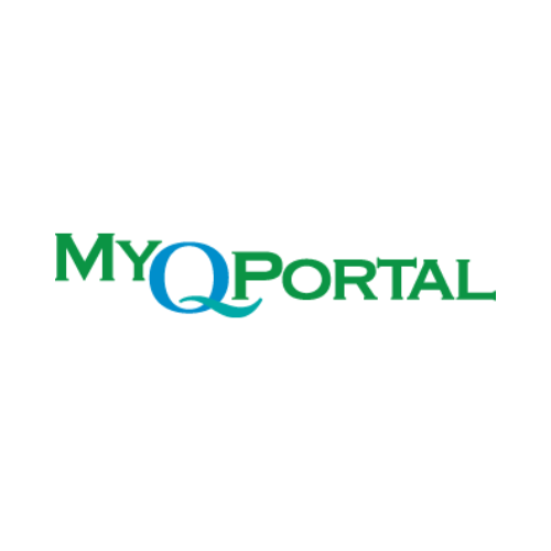 MyQ Portal logo in green and teal text on a white background