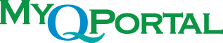 MyQPortal logo in green and blue text with a stylized Q and portal design