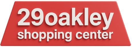 Logo for 29 Oakley Shopping Center; white text on a red trapezoid shape.