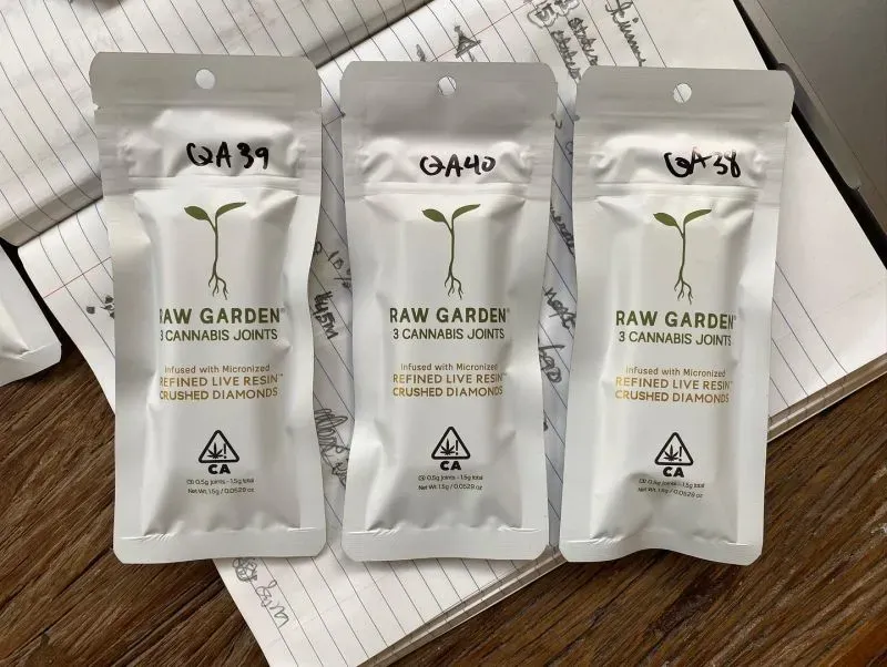 Raw Garden refined live resin crushed diamond infused joints 3-pack