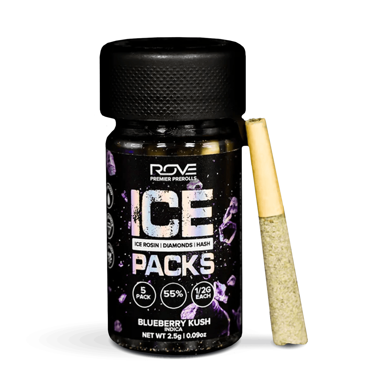 Rove Ice Packs Blueberry Kush Indica 5-pack infused pre-rolls