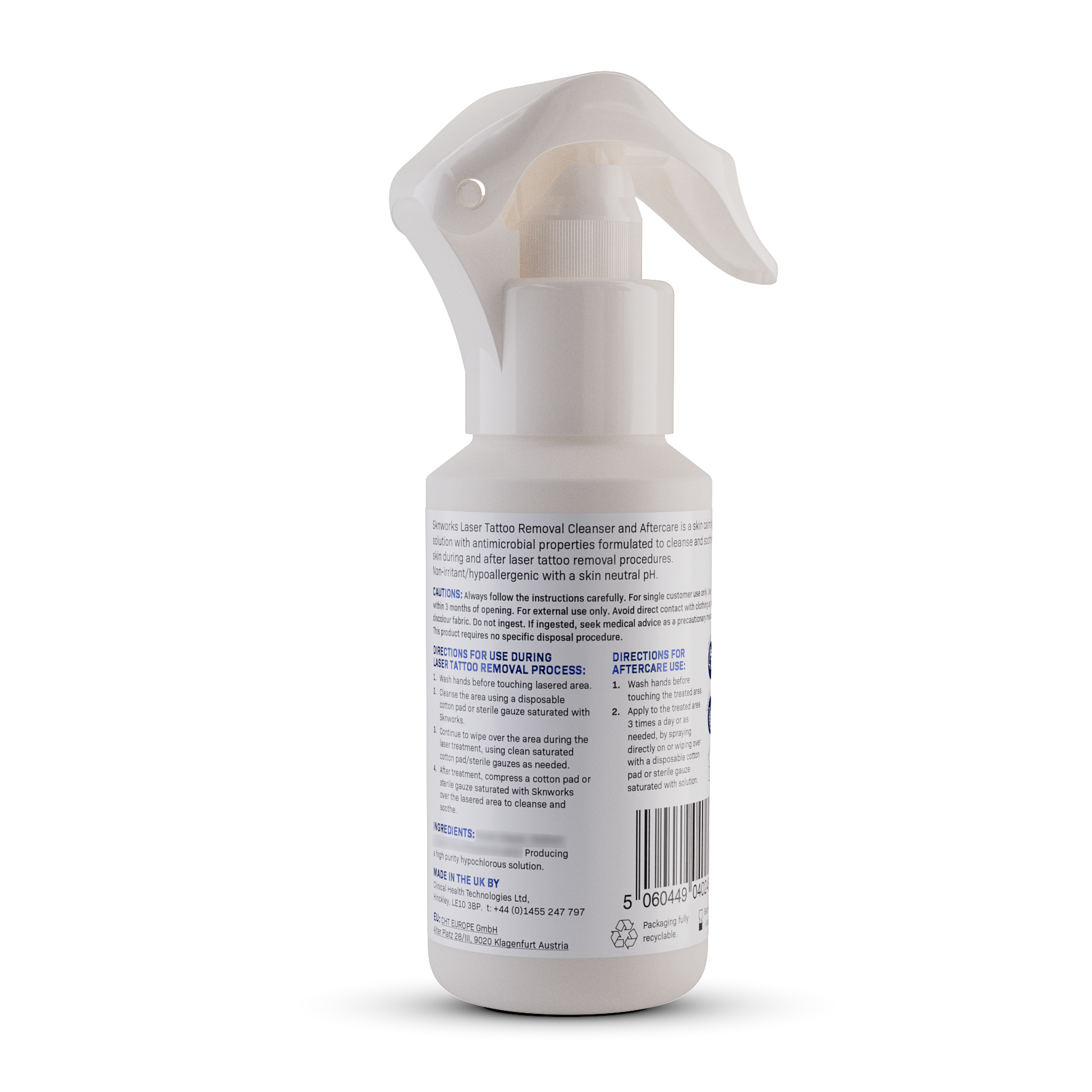 A white spray bottle with a barcode on the back of it