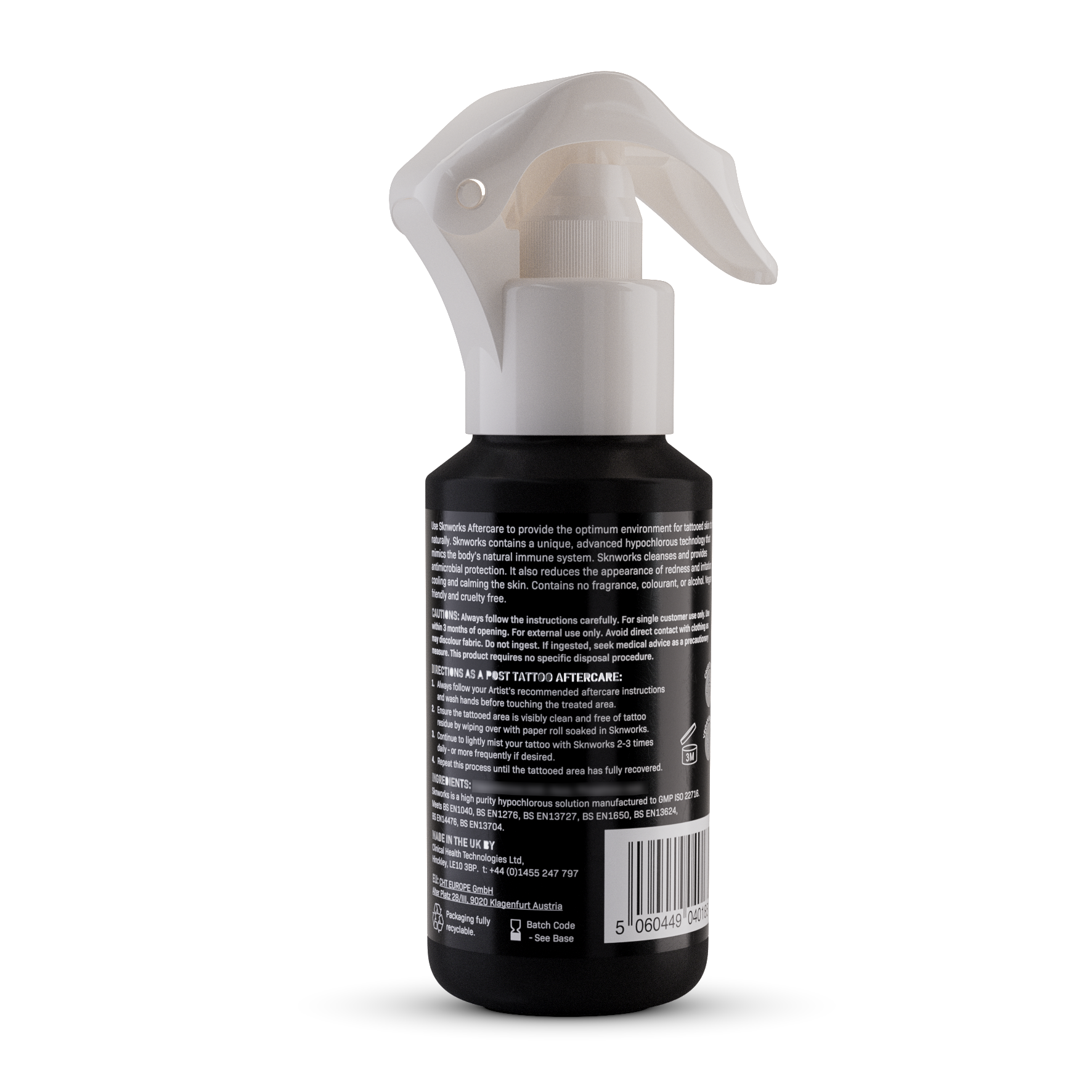 A bottle of tattoo aftercare spray on a white background.