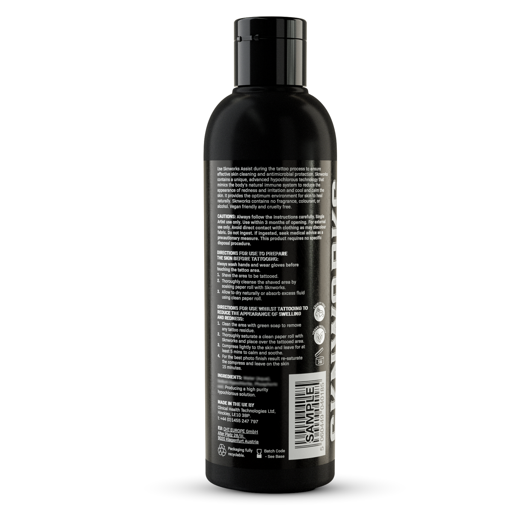 A bottle of tattoo assist protect & hydrate on a white background.