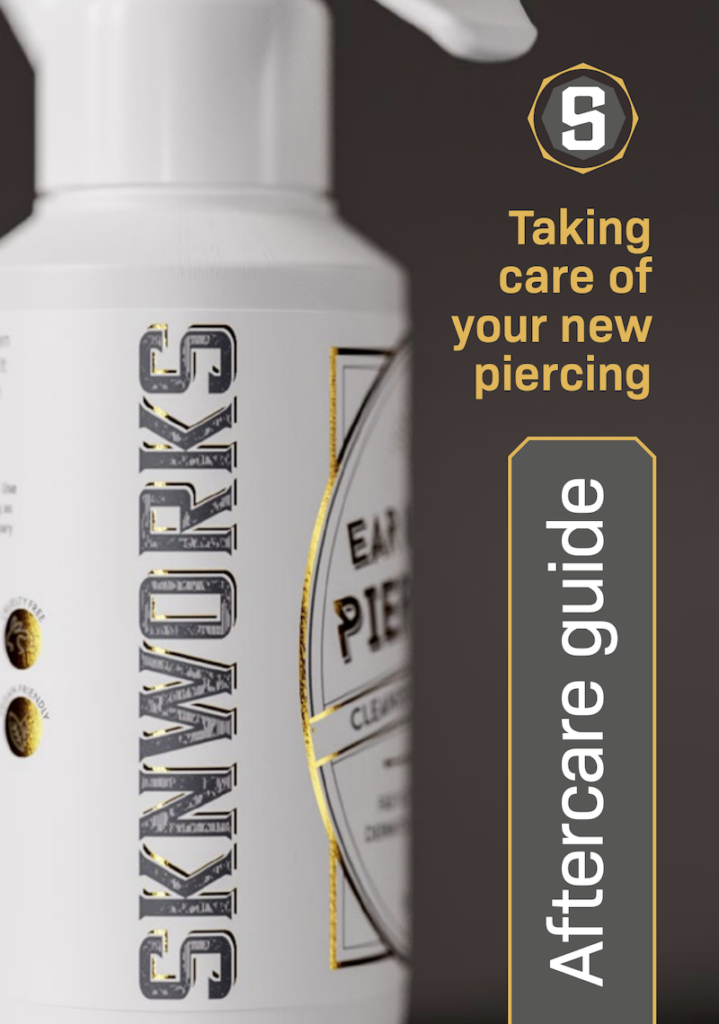 A bottle of skinworks taking care of your new piercing
