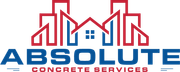 Logo for Absolute Concrete Services featuring a red and blue stylized building and house graphic over the company name.
