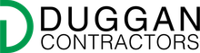 A green letter D logo next to the bold, black text "DUGGAN CONTRACTORS."