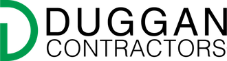 A green letter D logo next to the bold, black text "DUGGAN CONTRACTORS."