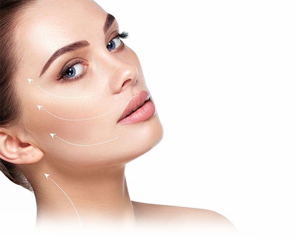 Woman with facial contour guide lines representing Dermal Volumisers treatment
